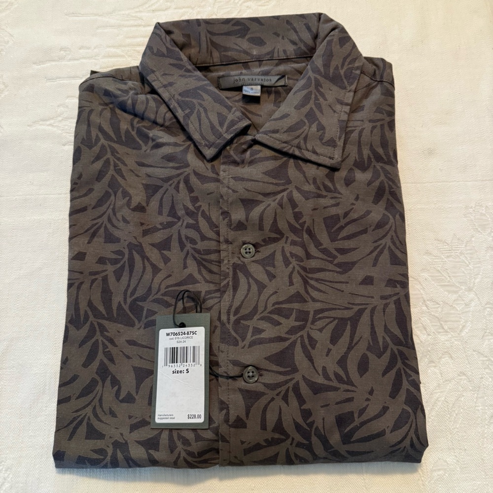 John Varvatos  Leaf Print Shirt in Licorice